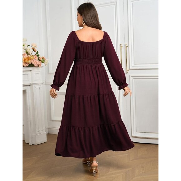 Plus Size Formal Dress Long Sleeve Tiered A Line Maxi Wedding Guest - Picture 7 of 7